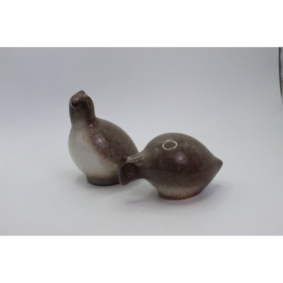 Studio Pottery Quail Figurines • Ceramic Bird Pair • Brown & Cream Glaze Decor - Picture 4 of 9